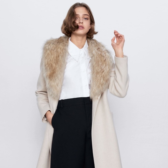 Zara Jackets & Coats Zara Wool Blend Coat With Faux Fur Collar Nwt